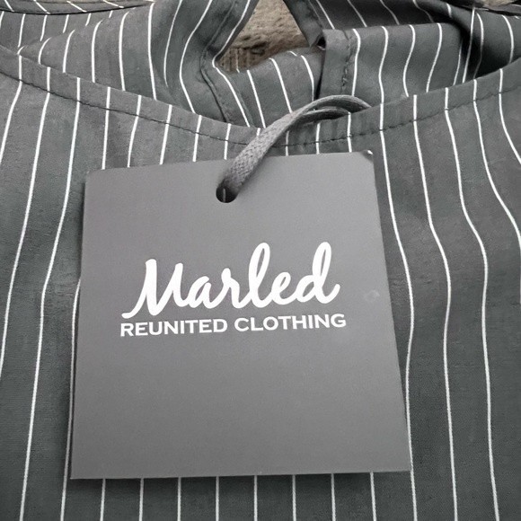 Marled Reunited Blouse Size Med Gray with White Stripes Cuffed Wrists Blouse NEW - Picture 10 of 13